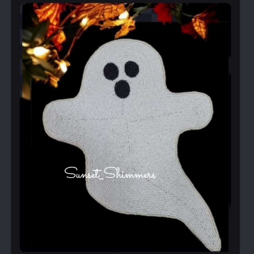 4pc Beaded GHOST 17" Placemats Chargers Set Max Studio Halloween NEW